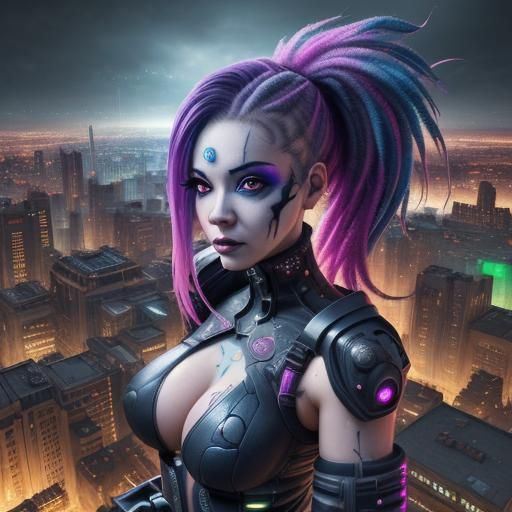 Cybergoth City Aerial View in Hyperrealistic Style
