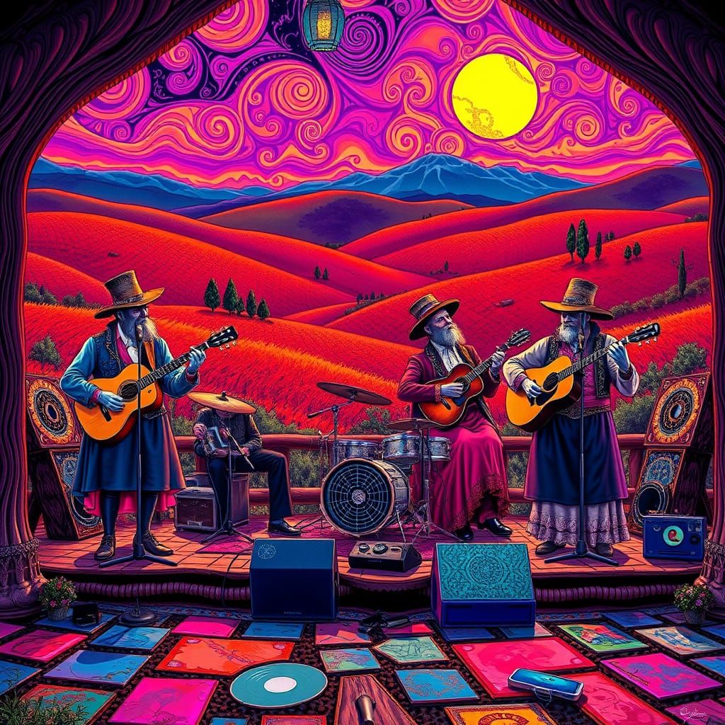 Bluegrass Band Performs in Psychedelic Tuscan Landscape