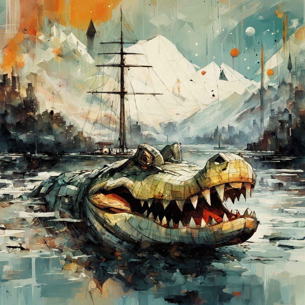 Vibrant Gouache Masterpiece Depicts Rubber Croc on Cheesy Sa...
