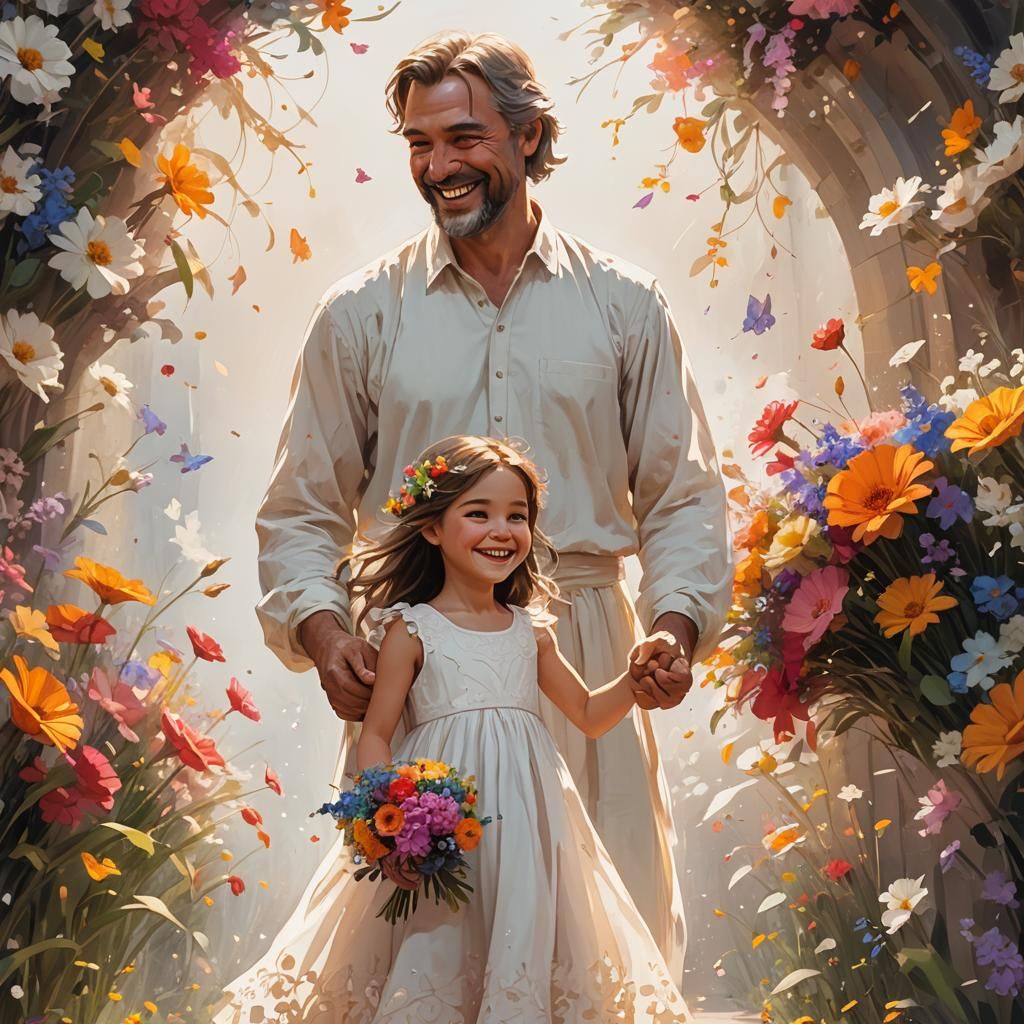 Whimsical Little Girl Giving Flowers: Fantasy Art