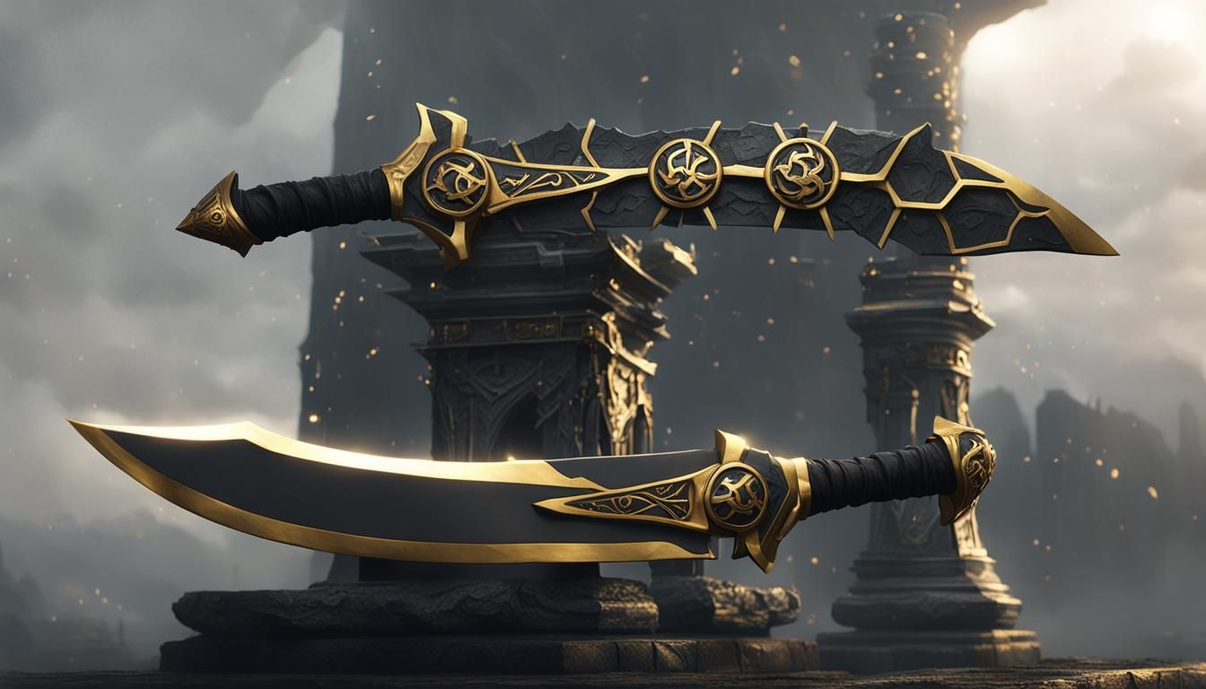 Twin Blades on Stone Pedestal, Dark Academia Aesthetic