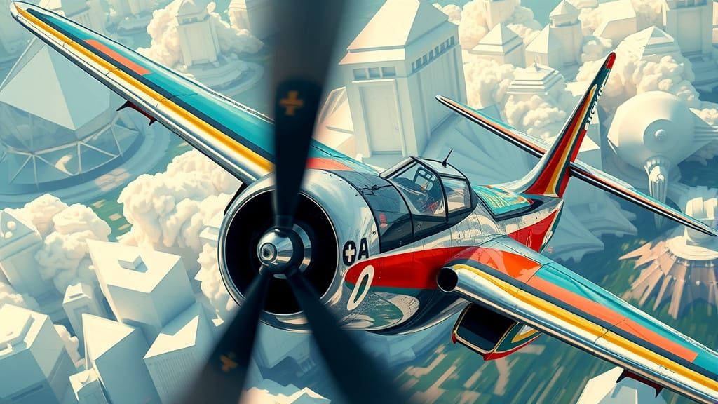 Turbocharged Cubist Aviation Scene