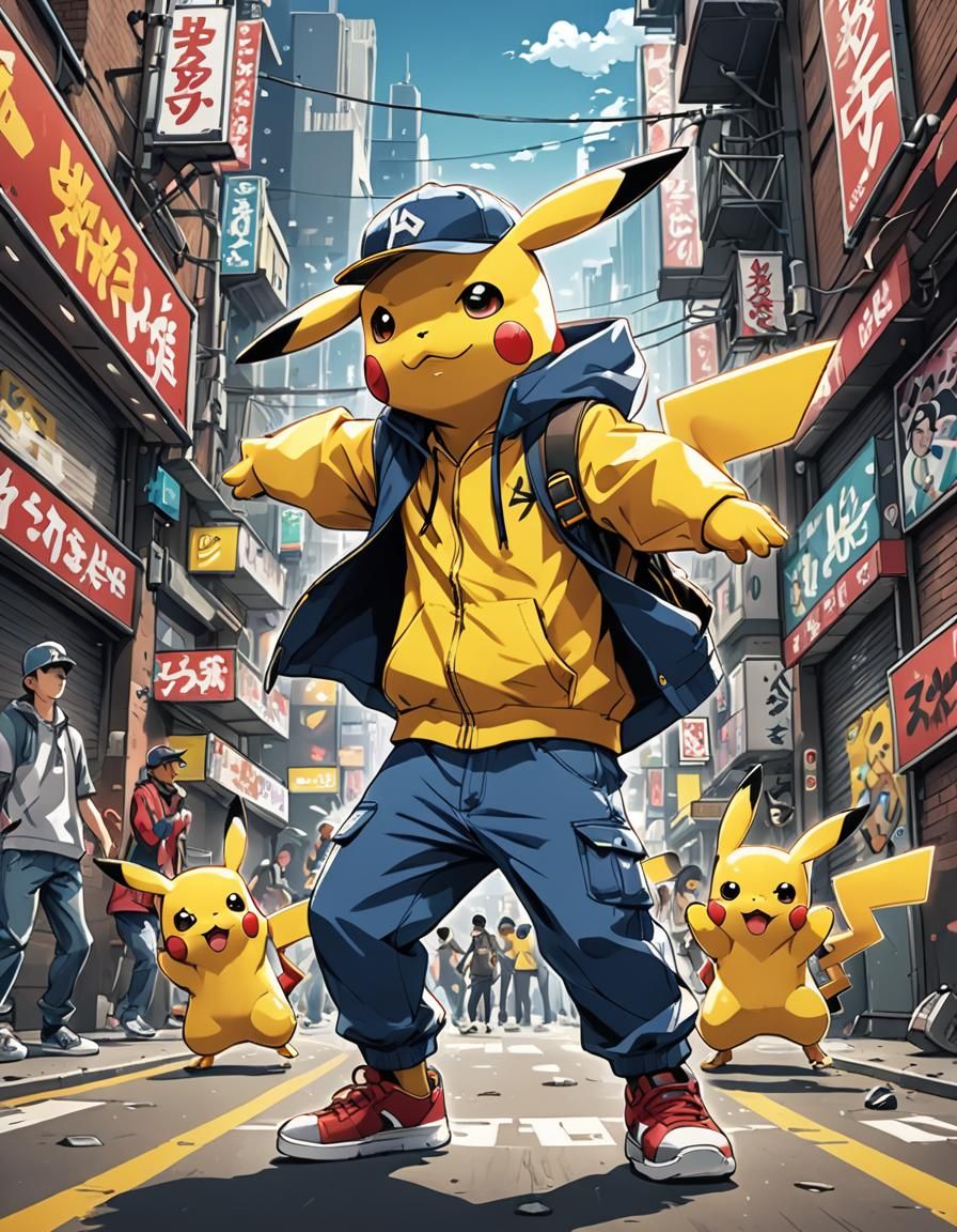 Pikachu Breakdancing in Hip Hop Style Anime Art