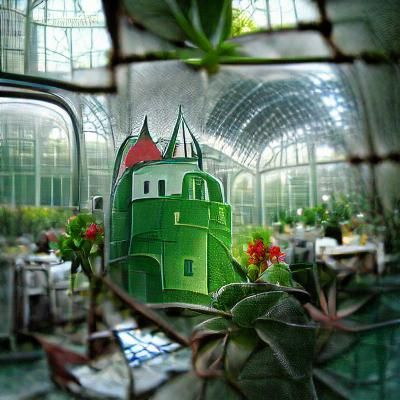 Castle inside a greenhouse