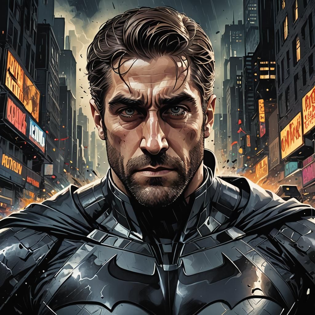 Heroic Batman Portrait in Comic Book Style