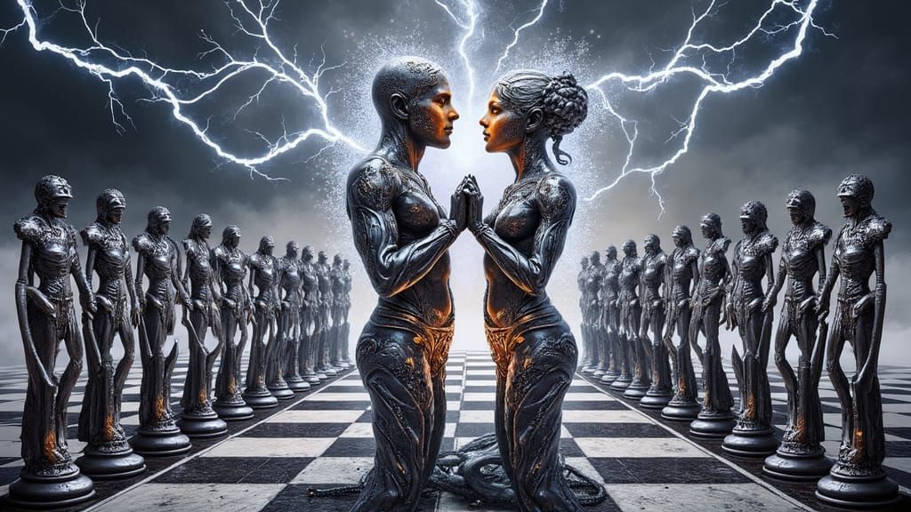 Surreal Steampunk Chess Table Unfolds in a Sweeping Panorama