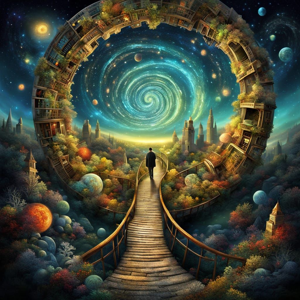 Surreal Golden Spiral Portal of Stars