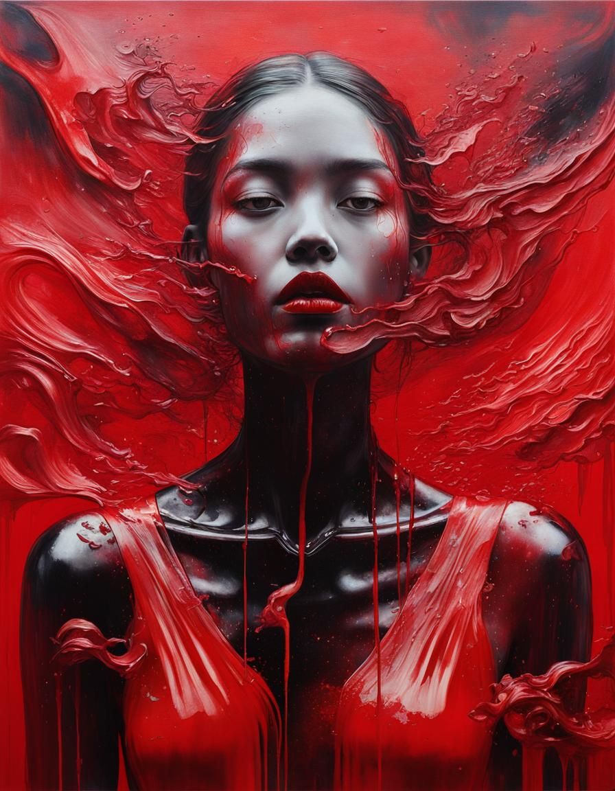 Ethereal Jane Jay: Minimalist Art in Red