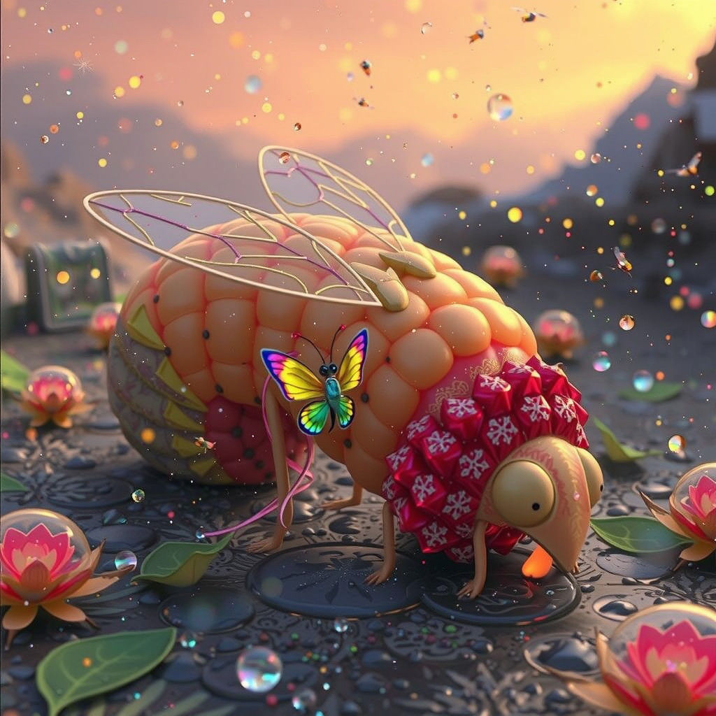 Mystical Firefly in a Whimsical Snowglobe Scene