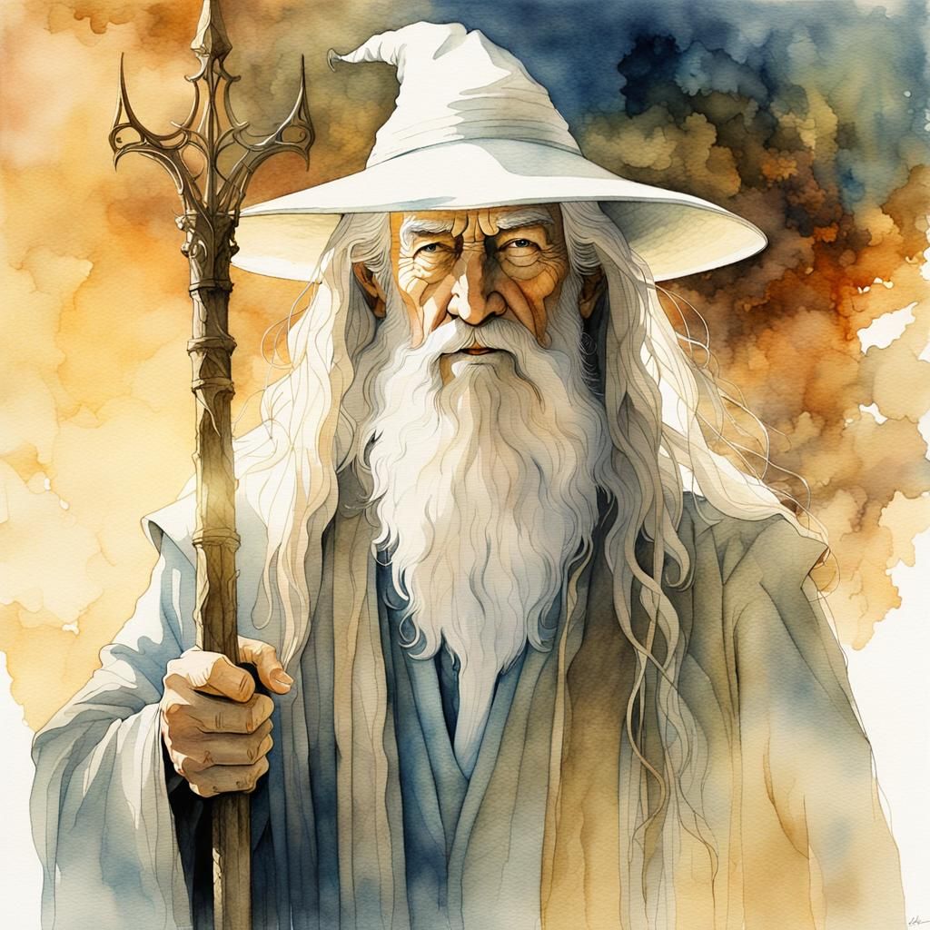 Gandalf the White Portrait in Watercolor Style