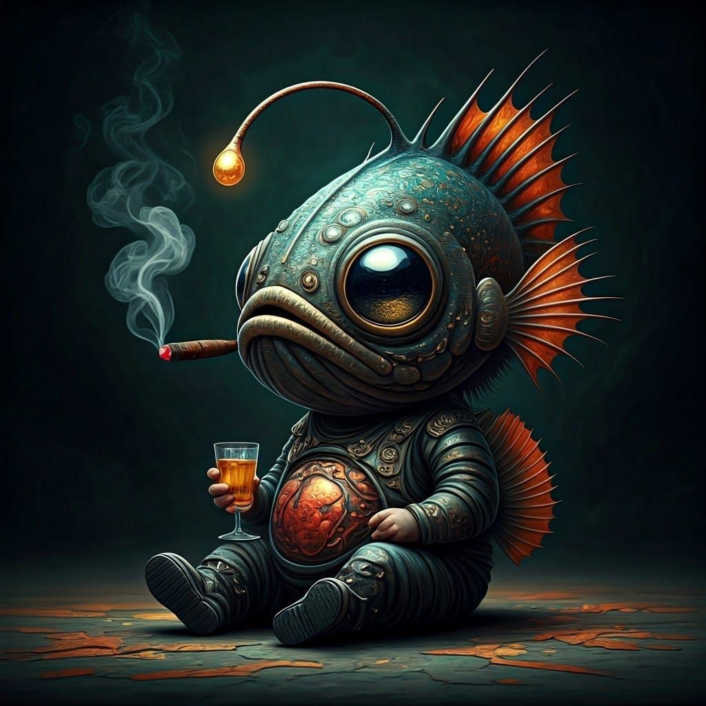 Anglerfish Chilling: A Whimsical Pop Art Scene