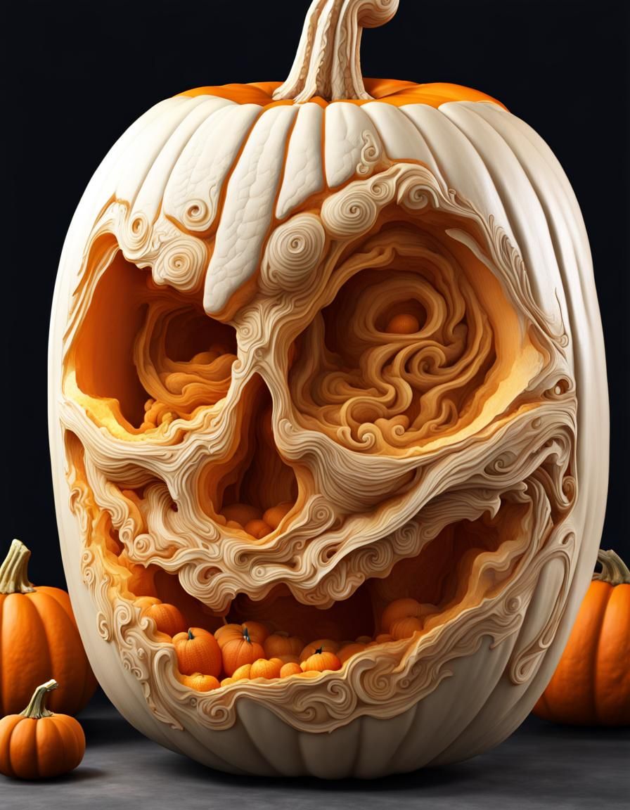 3D Abstract Carving on a Jack-o'-Lantern Pumpkin