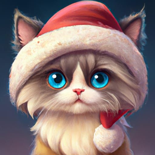 Chibi Ragdoll Cat in Santa Hat Digital Art