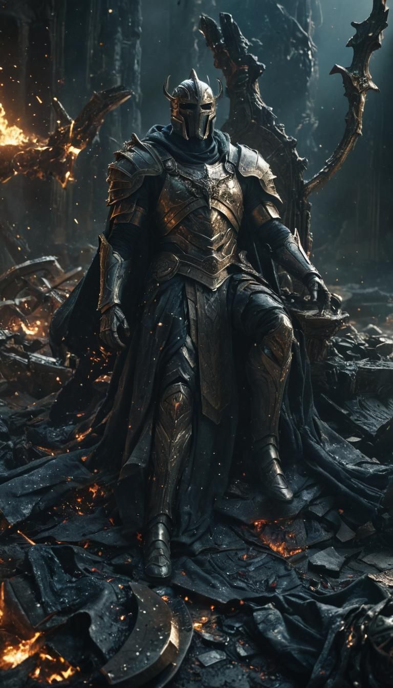 Triumphant Hero Over Fallen God in Cosmic Battle