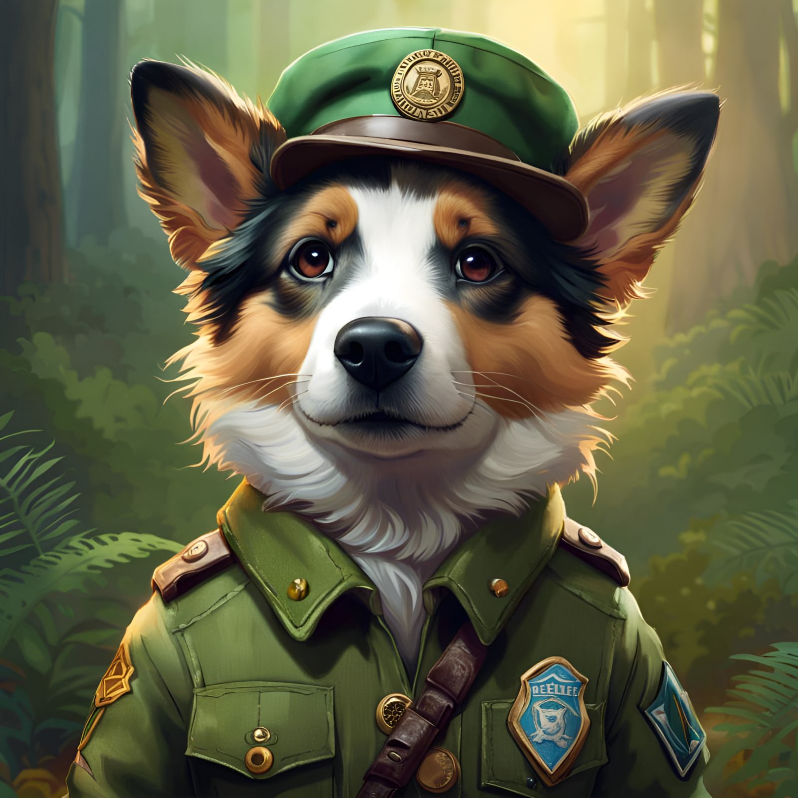 Dog Park Ranger Portrait in Pixar Style