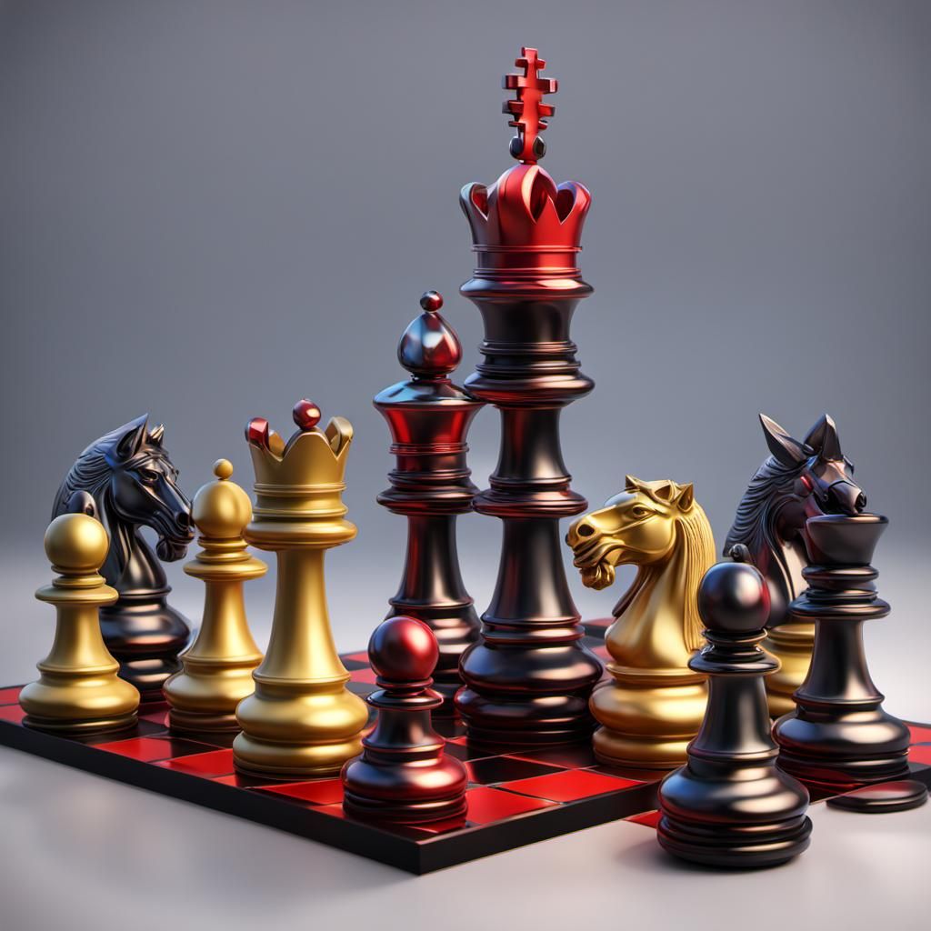 3D Chess Board with King and Knight in Cyberpunk Style