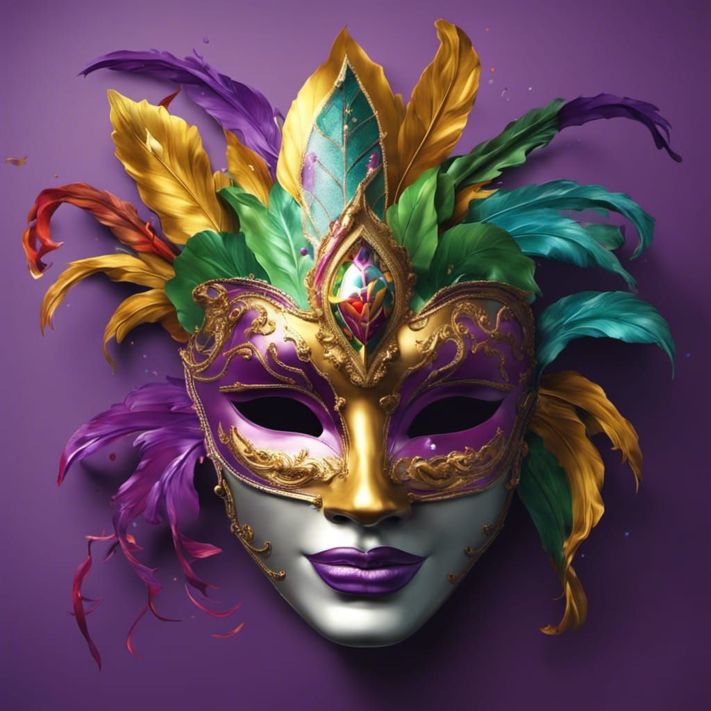 Intricately Detailed Mardi Gras Mask in Splash Art Style