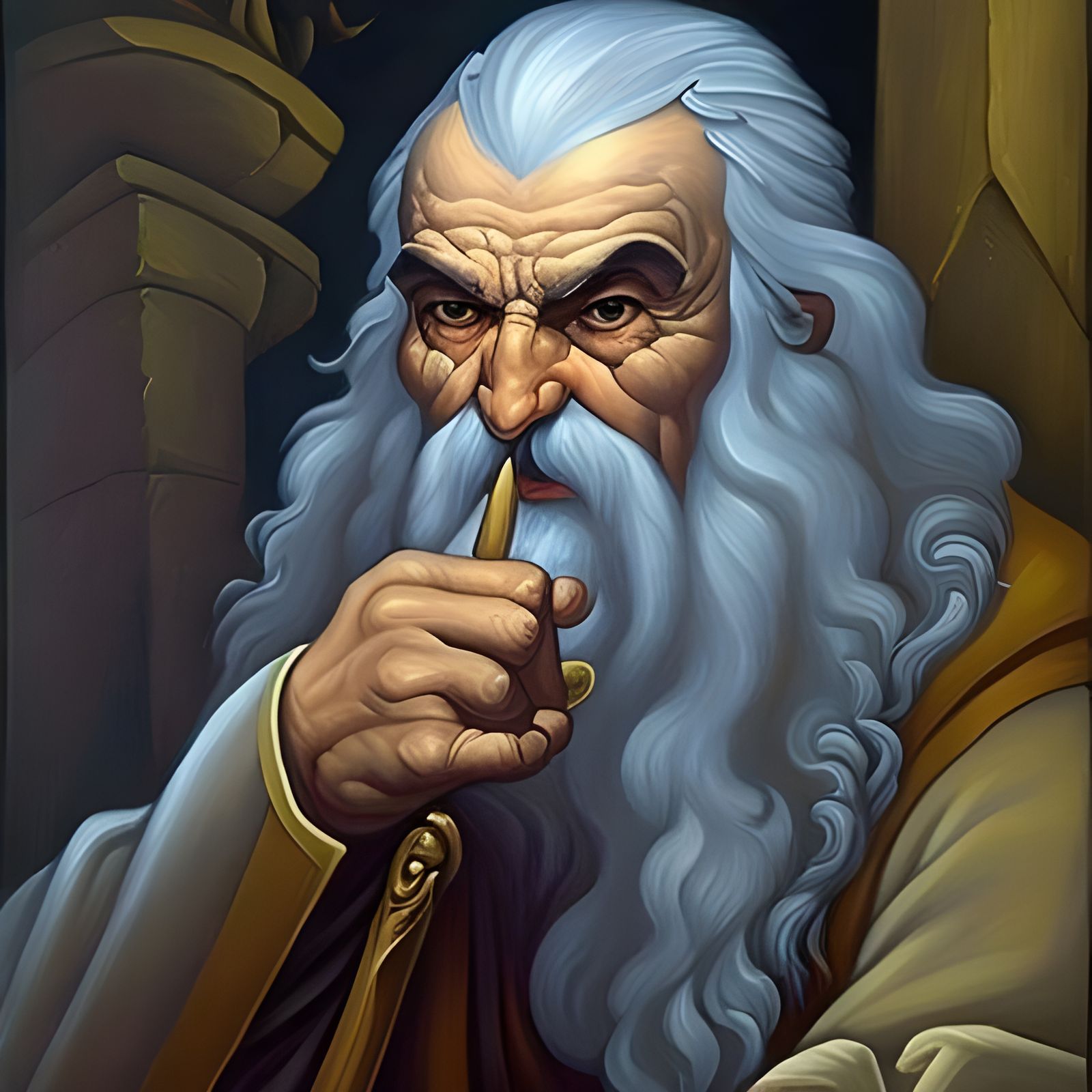 Old Wizard Portrait in a Mystical Dungeon
