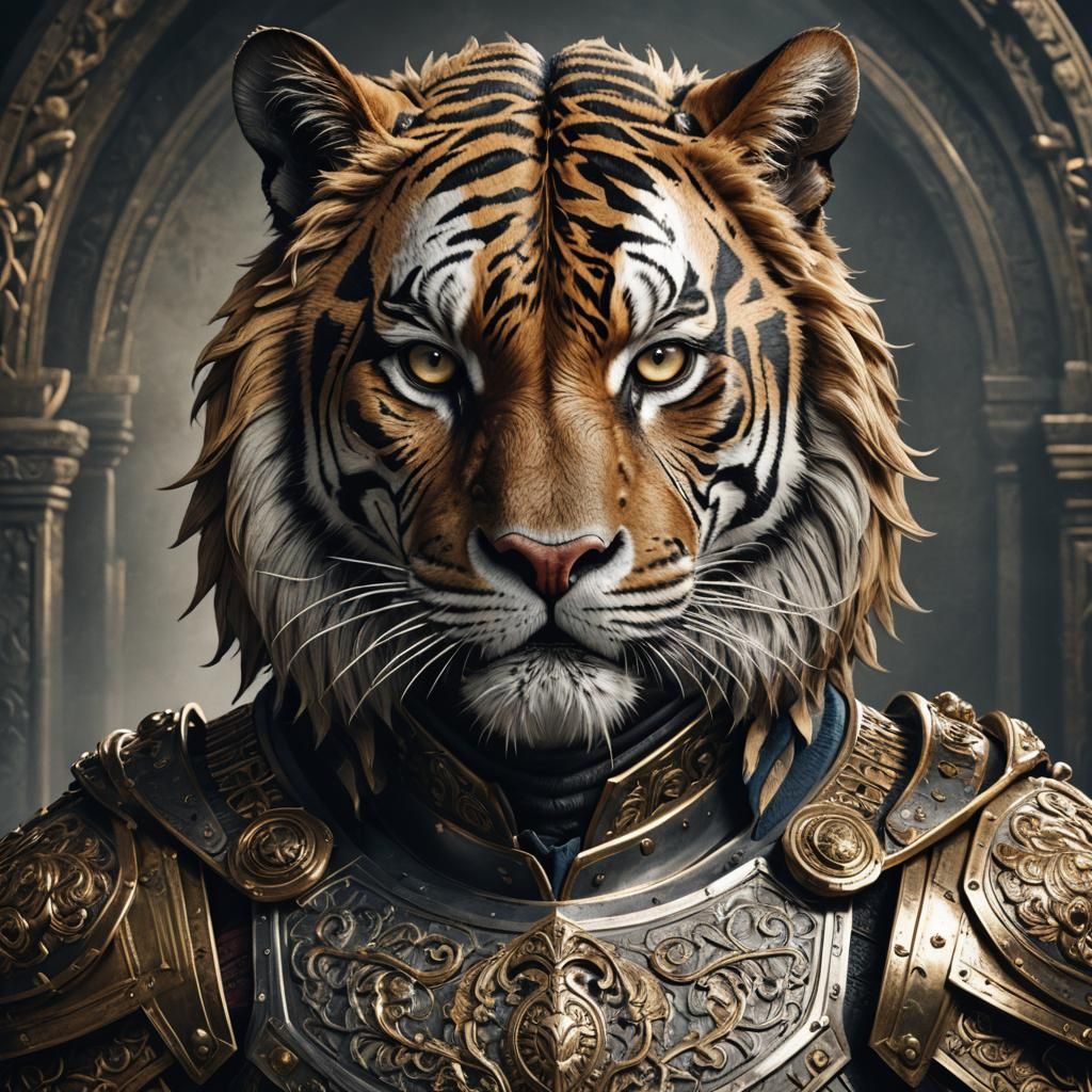 Majestic Tiger Knight Portrait in Hyperreal Detail