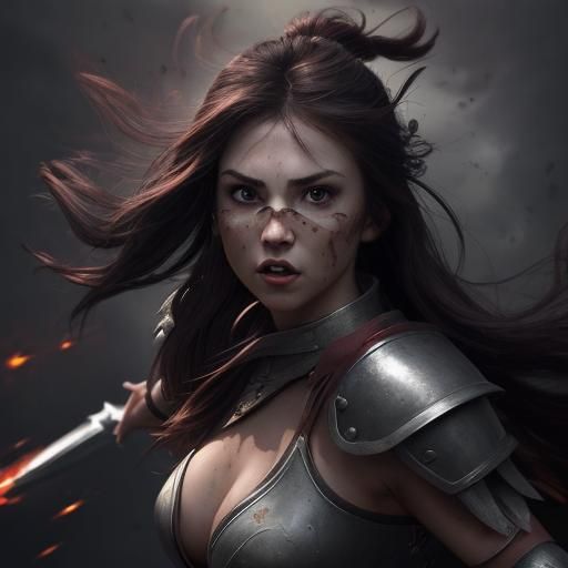 warrior maiden charging into battle