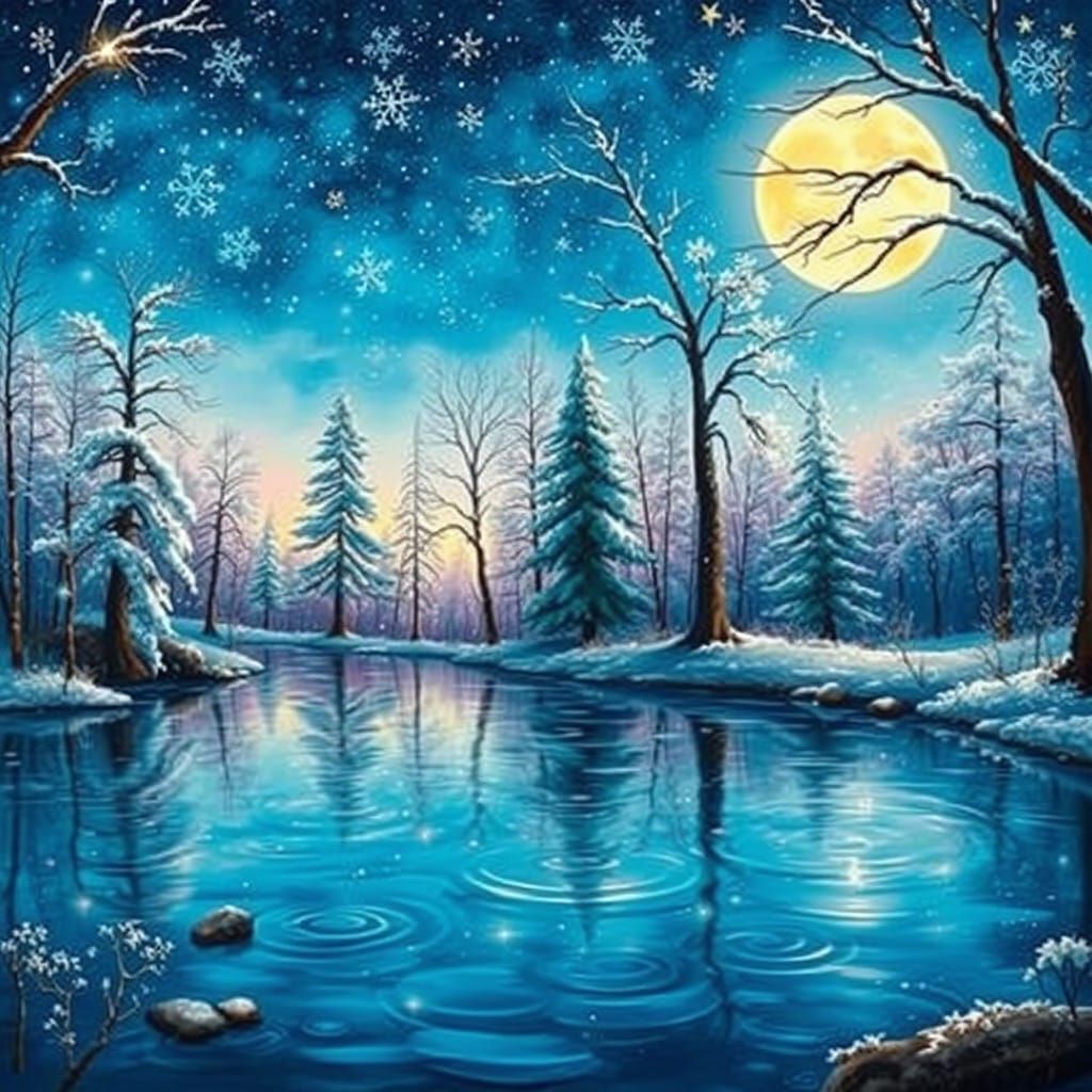 Moonlit Forest Glade in Whimsical Watercolor Style