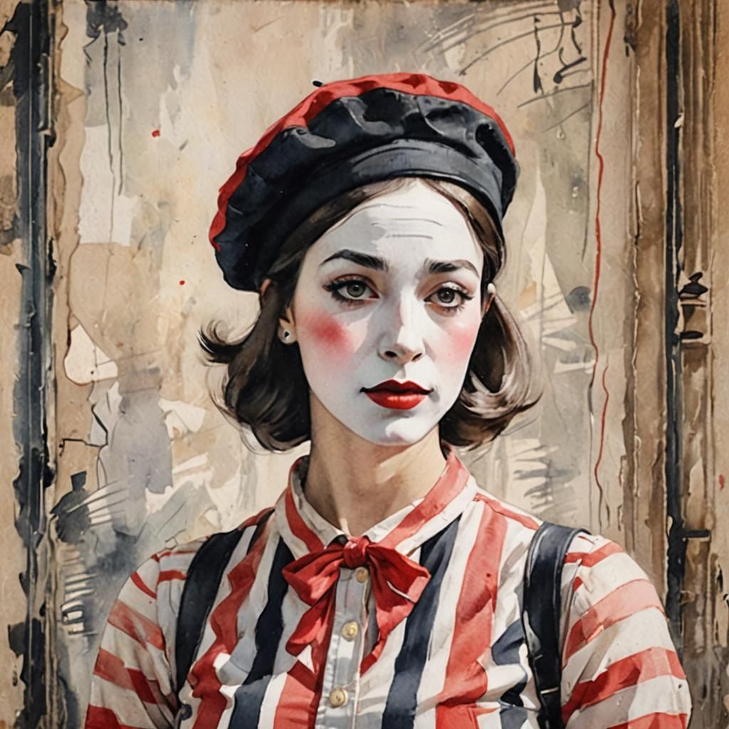 Charming Mime in Paris: Watercolor Impressionism