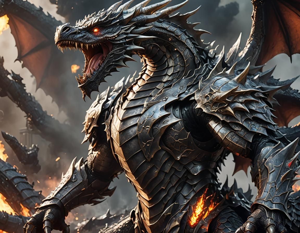 Armored Dragon Close-Up: Anime Concept Art