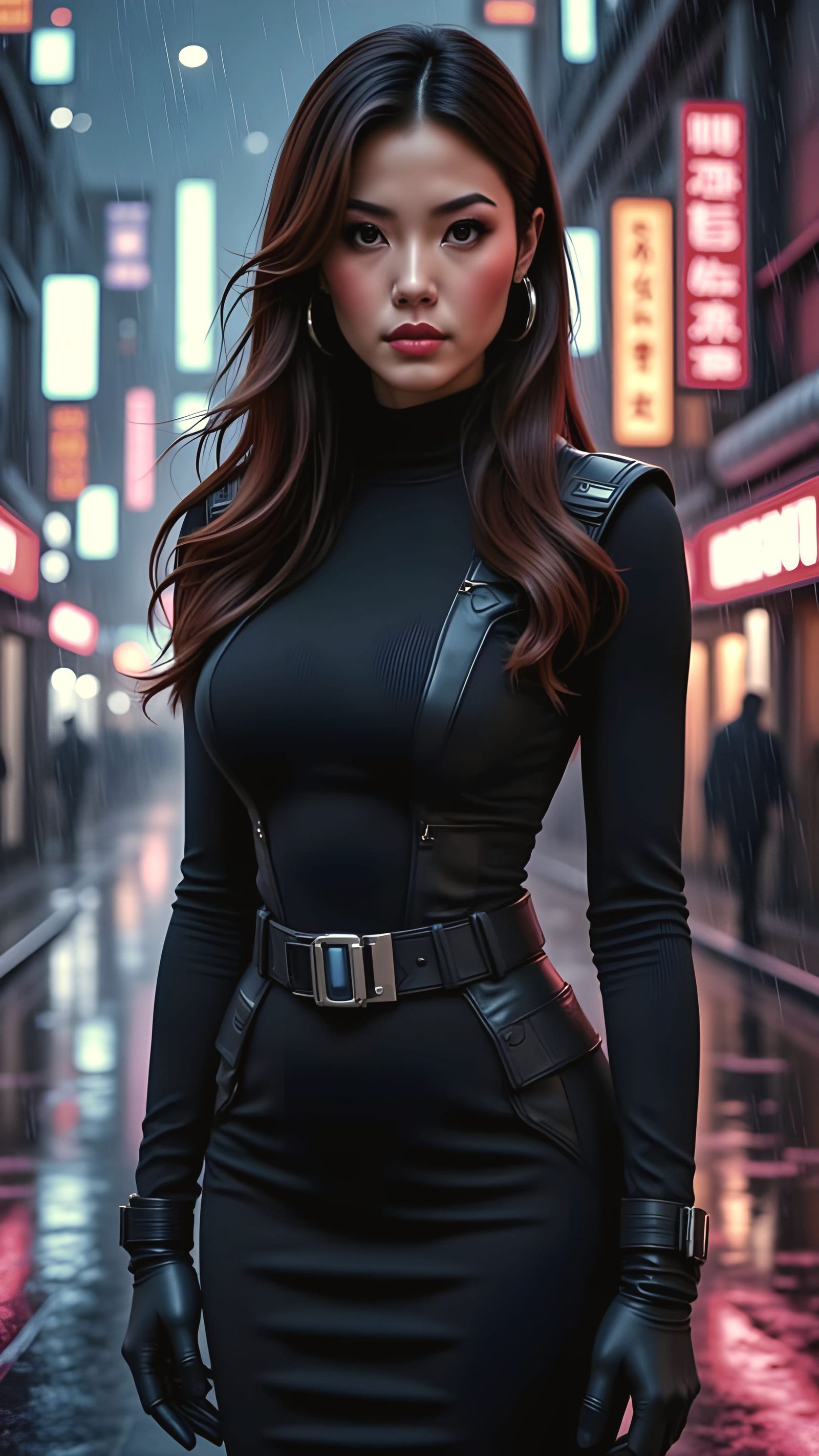 Neon Angel in Dark Cyberpunk Cityscape