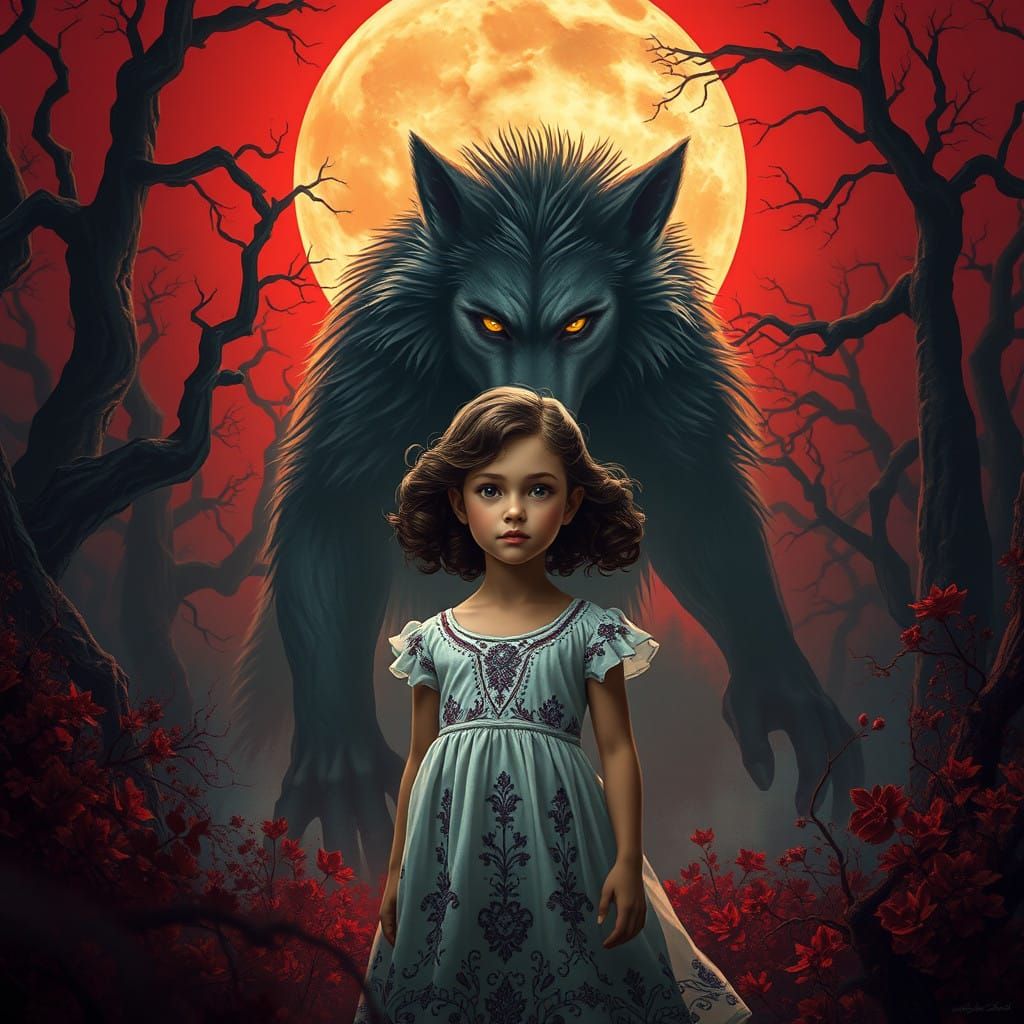 Majestic Werewolf Emerges Under Blood-Red Moonlit Forest