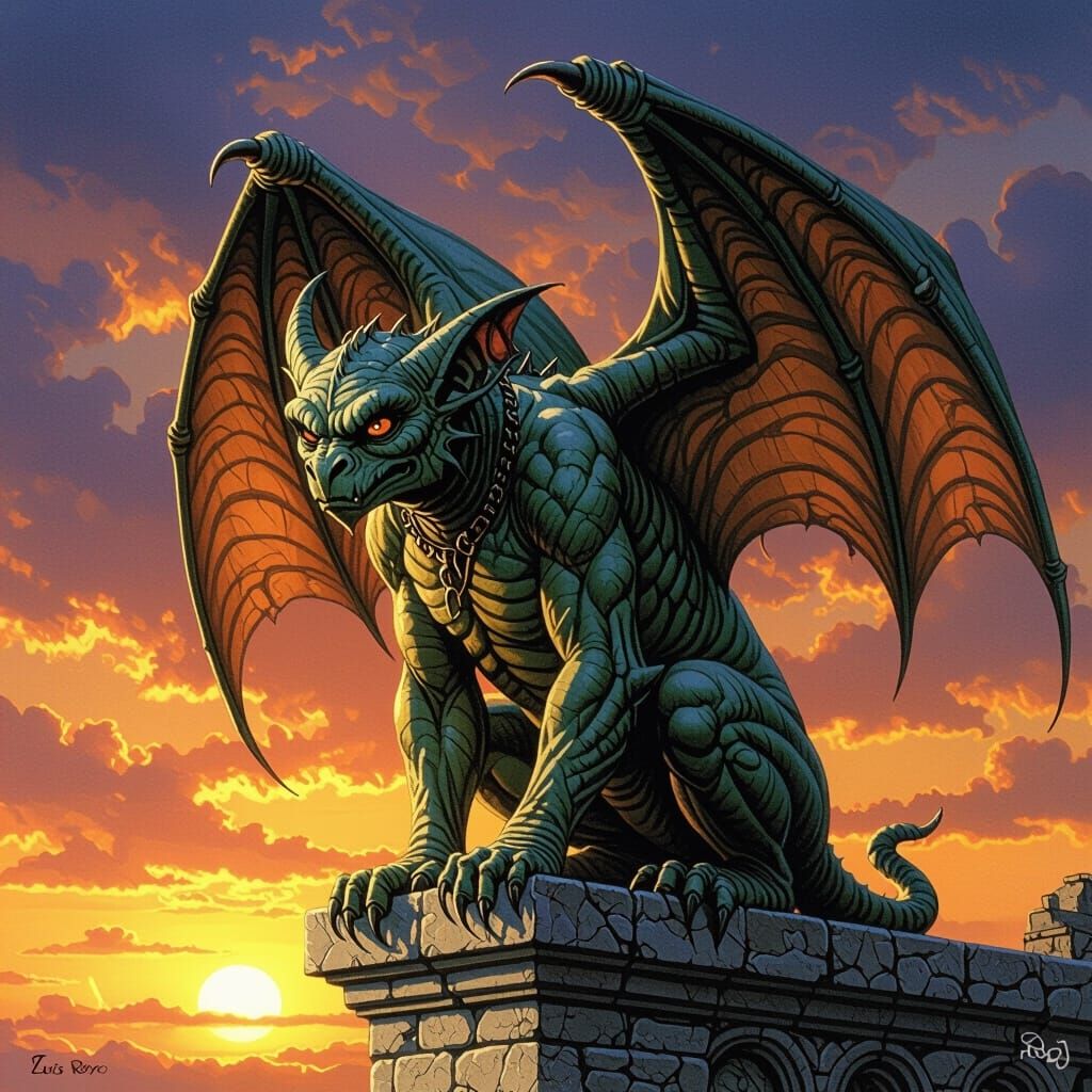 Gargoyle Bathed in Sunset Light