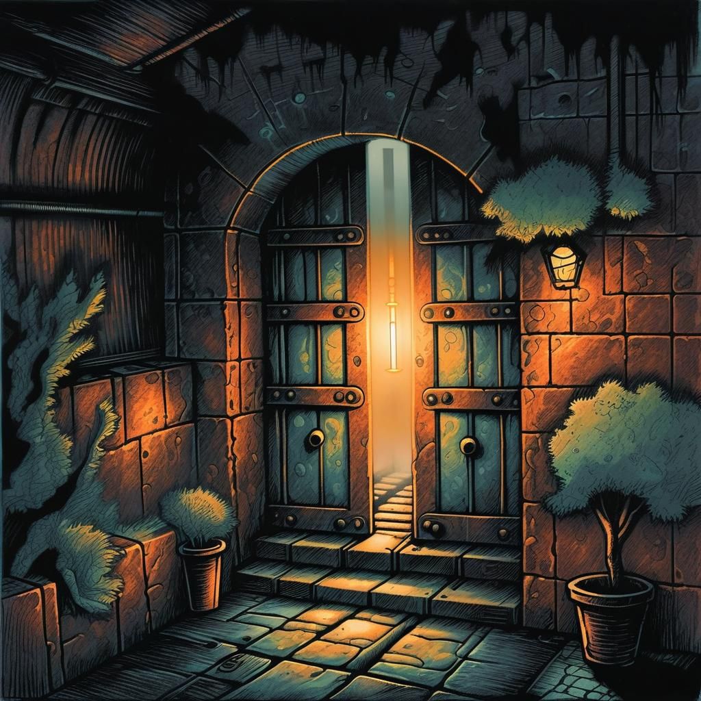 Steampunk Tunnel in Colored-Pencil Stippling Style