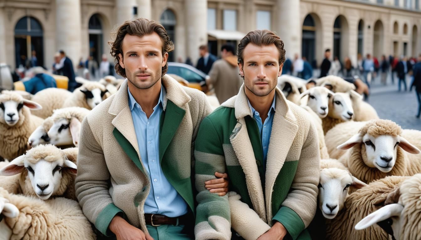 Fashion Model with Sheep in Paris: Hyperrealistic Portrait