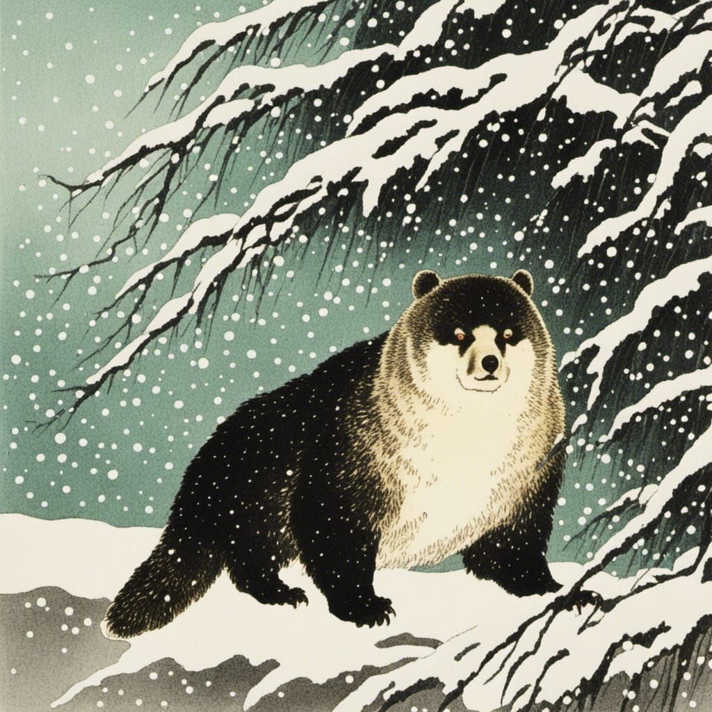 Polar Bear in Ohara Koson Style
