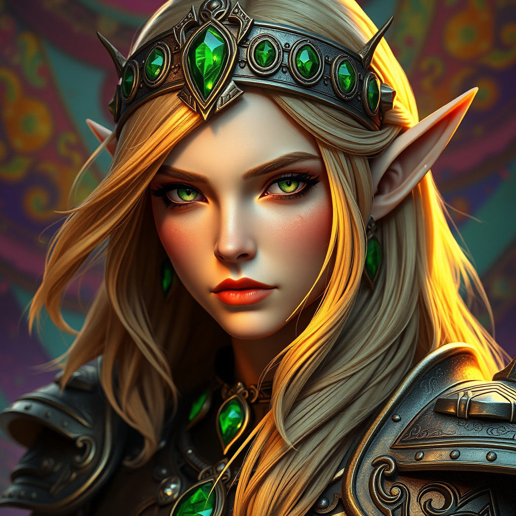High Elf Princess Warrior with Emerald Eyes