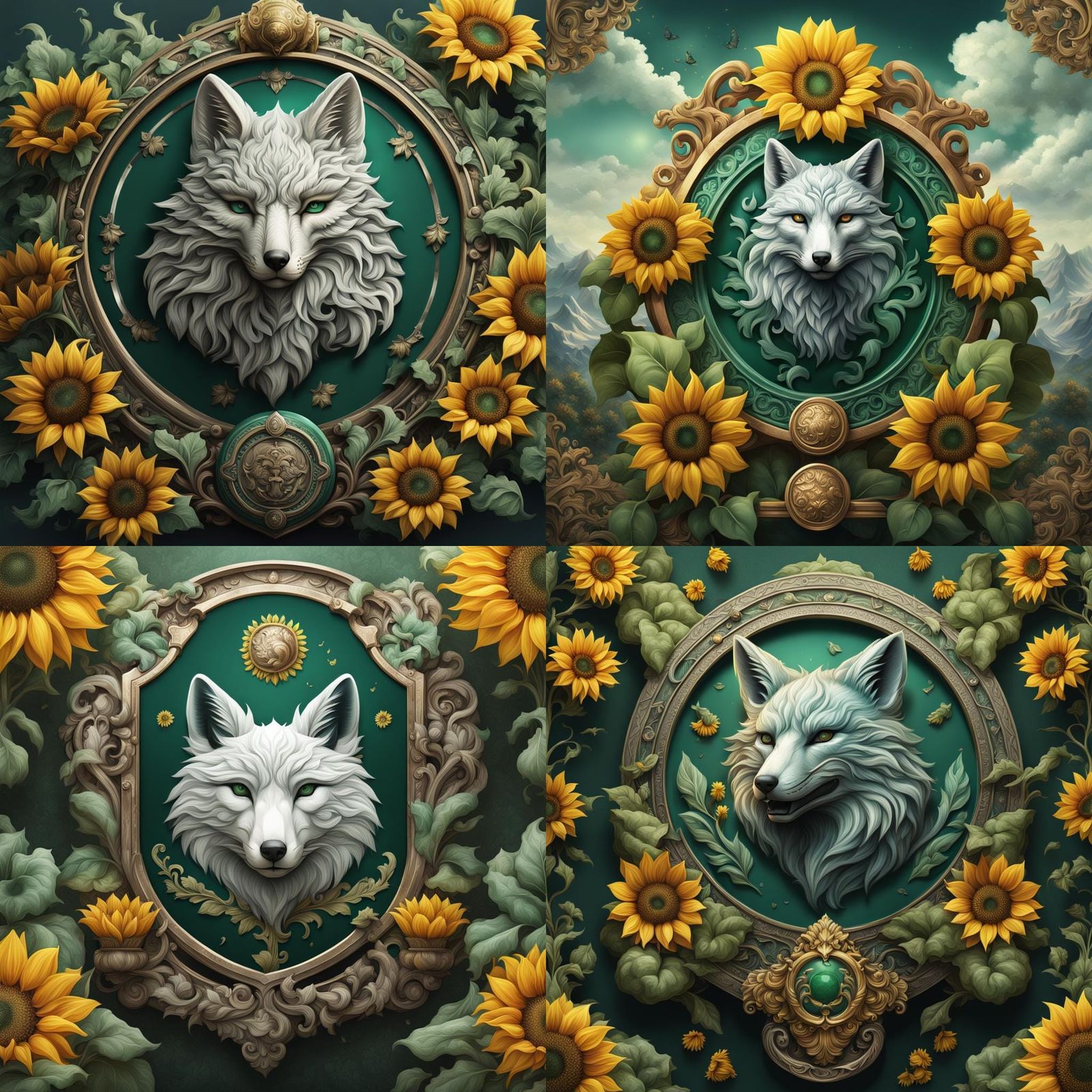 Jade Fox and Sunflowers Family Crest