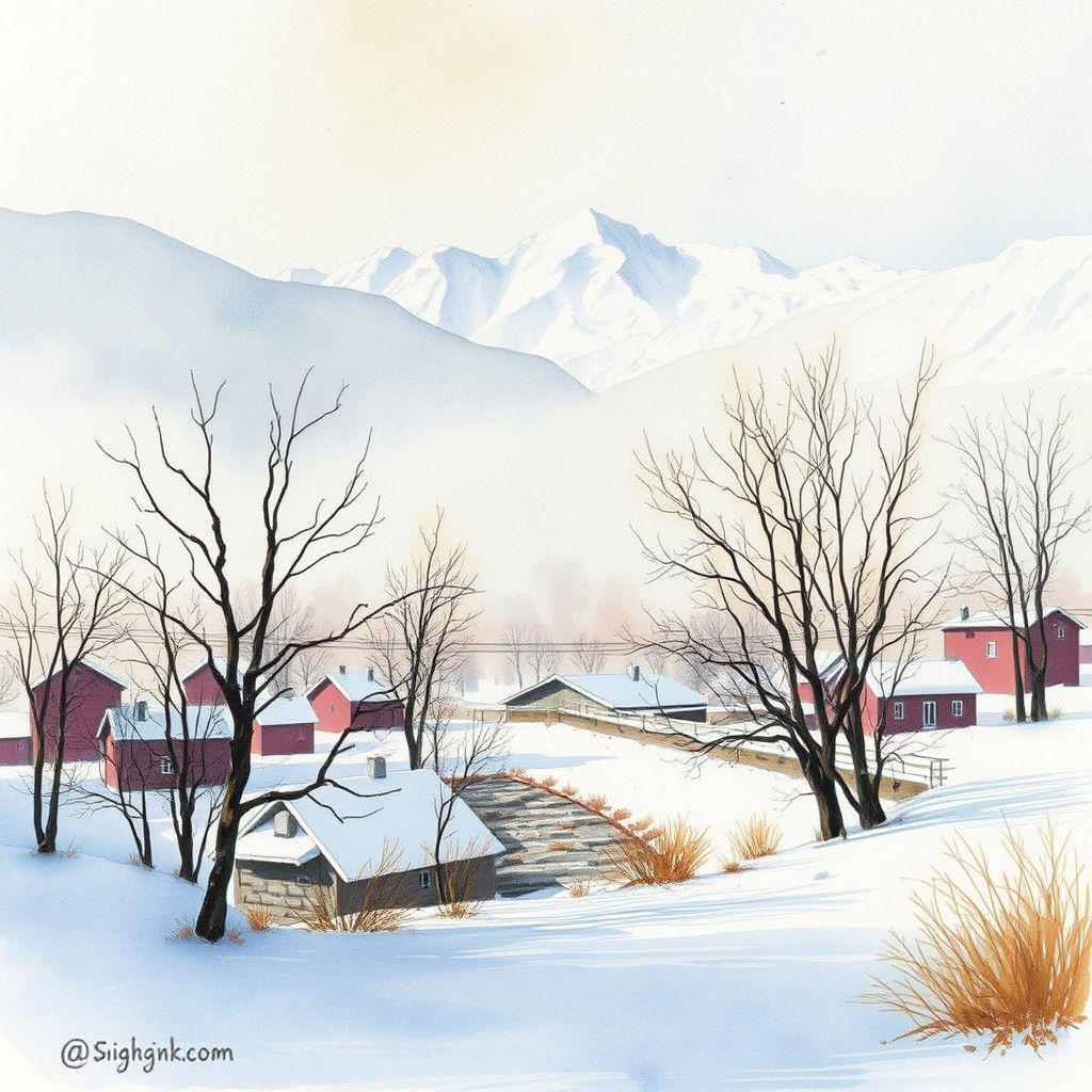 Winter in Kashmir: A Watercolour Painting