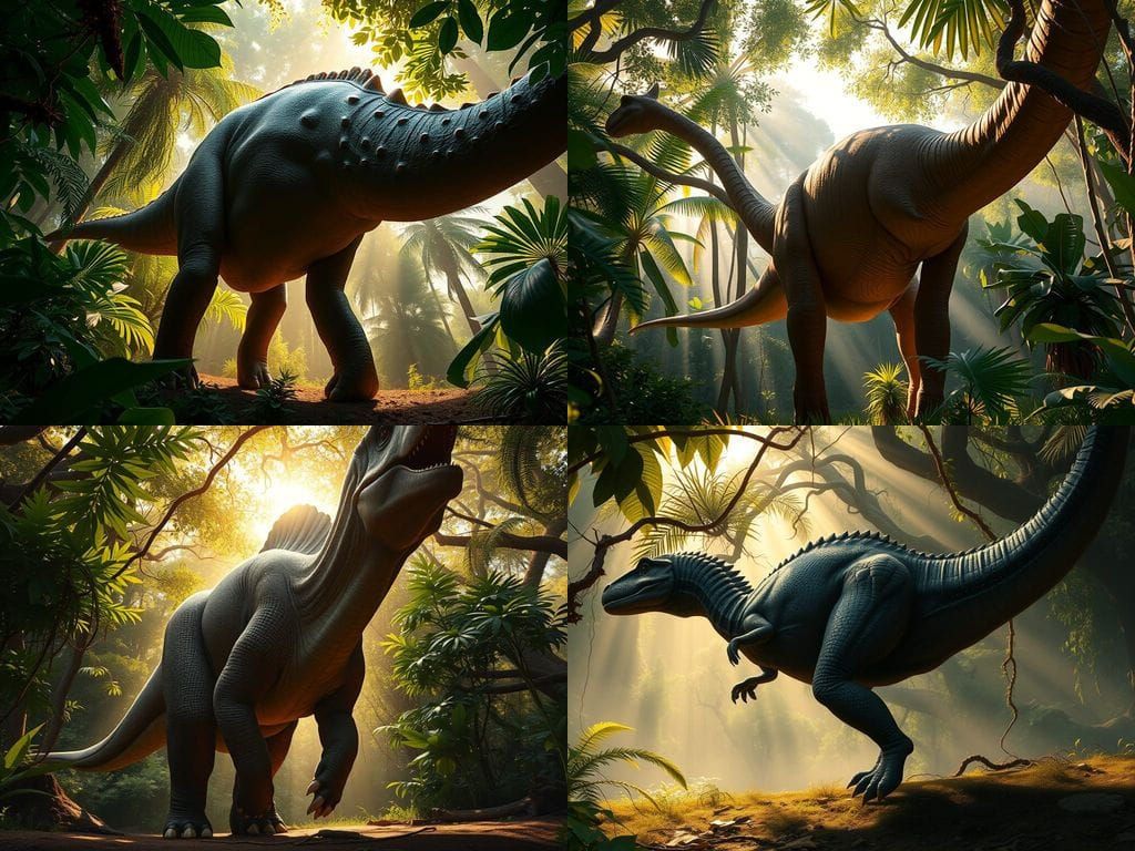 Ancient Giant Stomps Through Jungle Canopy in Warm Morning L...