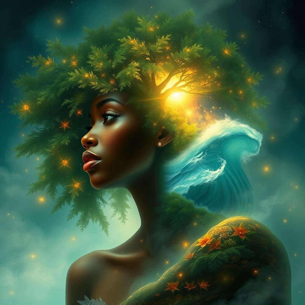 Ethereal Earth Lady with Forest Hair and Ocean Eyes