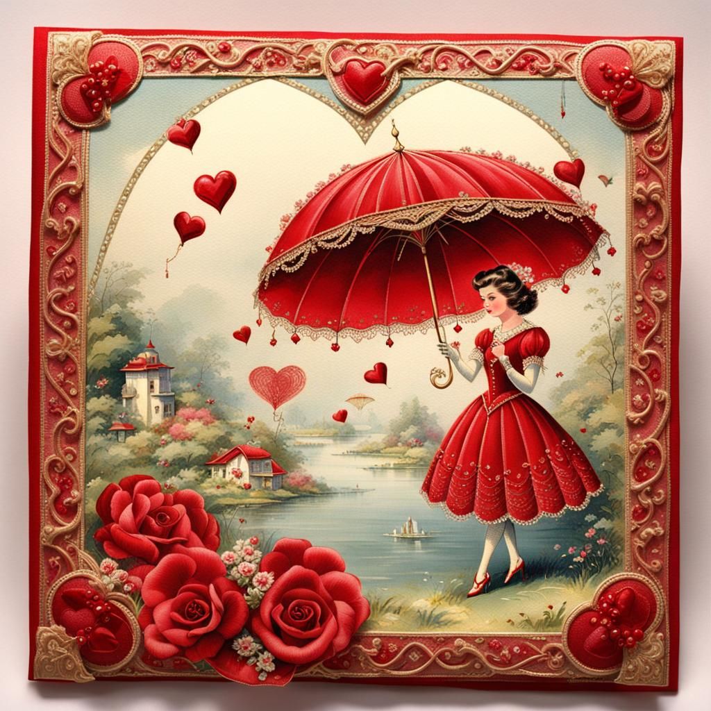 Vintage Valentine Card with Satin and Rhinestones