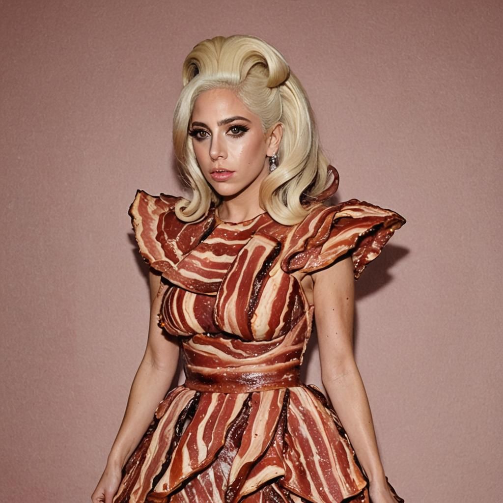 Lady gaga in a bacon dress