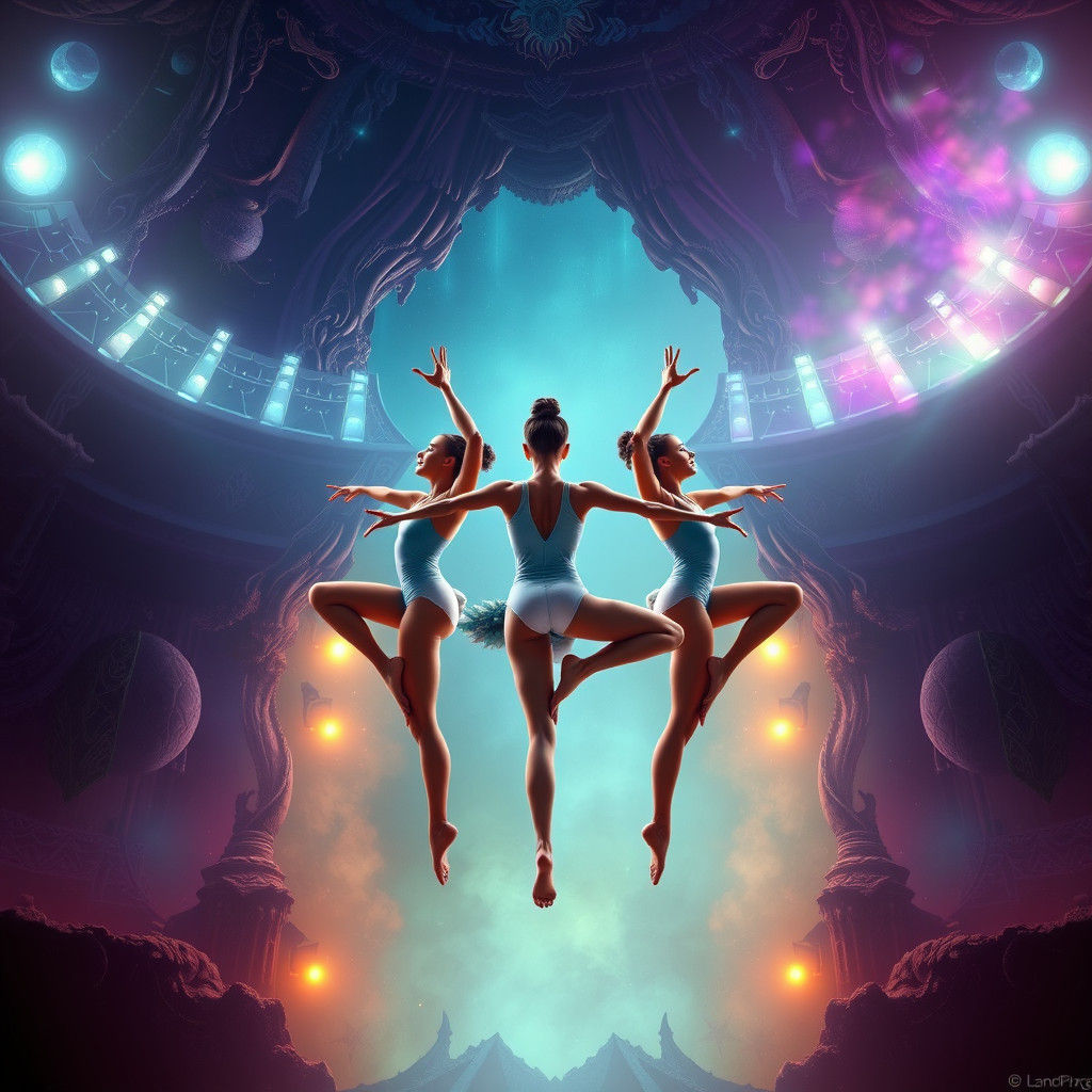 Synchronized Gymnasts in Mystical Fantasy Art Style