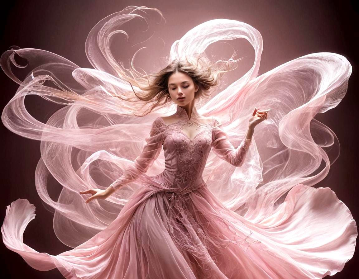 Elegant Dancer in Pink Fabric: Abstract Sketch Art