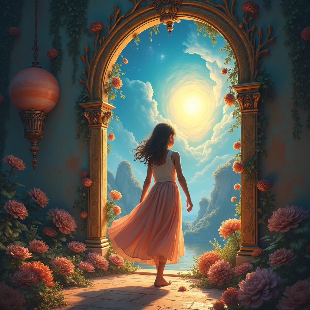 Girl Enters Mystical Painting: Fantasy Concept Art