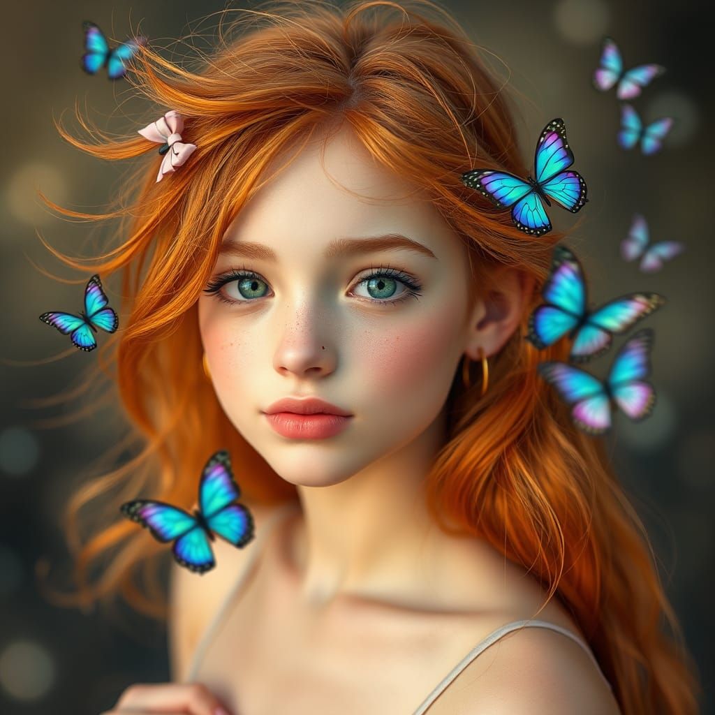 Enchanting Portrait of a Girl with Butterflies