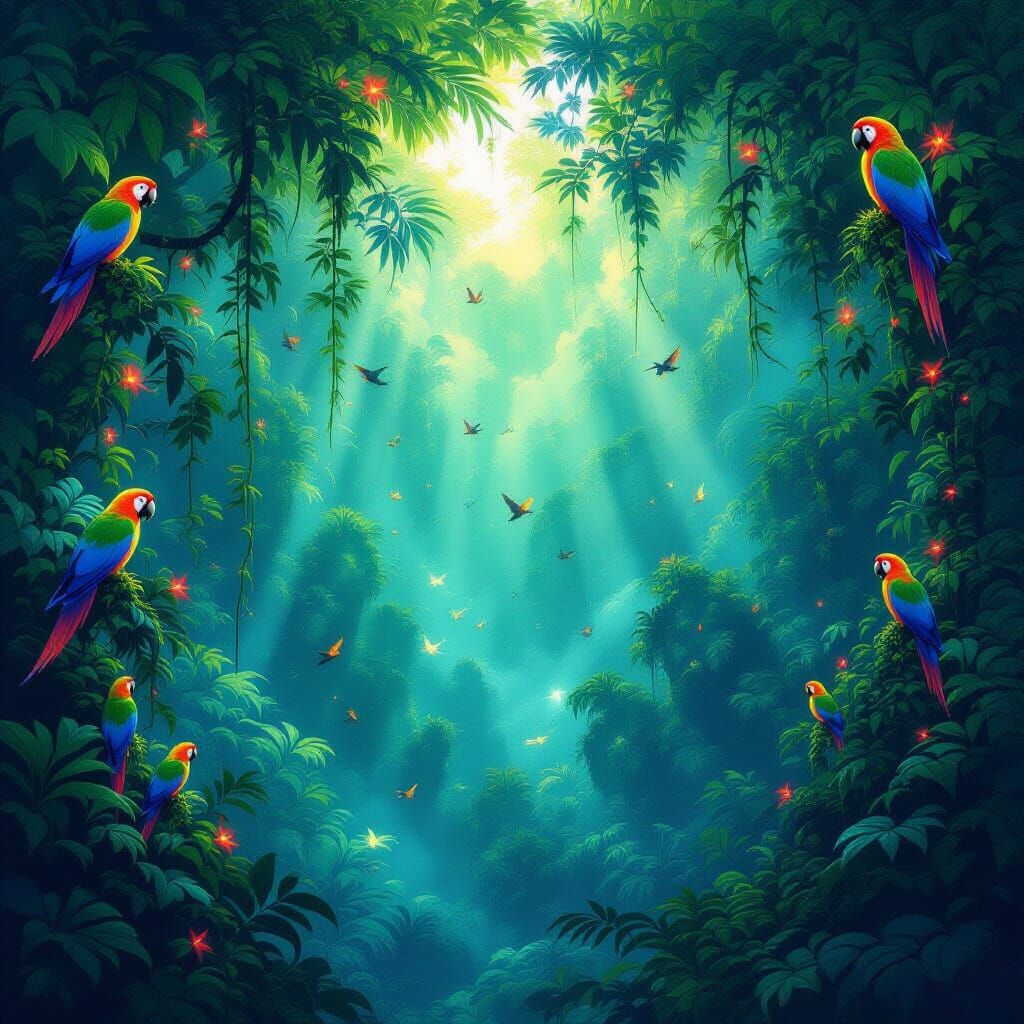 Mystical Jungle Spirits in Luminescent Digital Painting