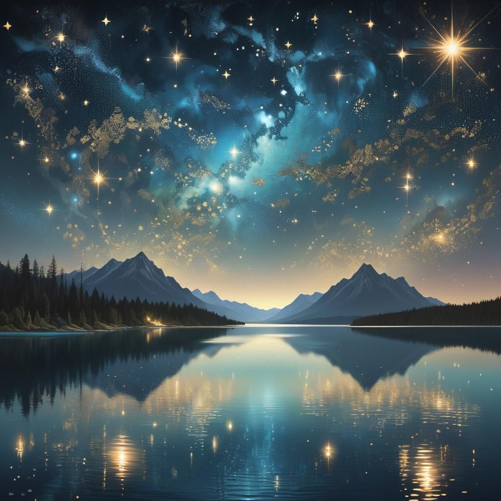 Celestial Lake: Stars Mirrored in Still Water