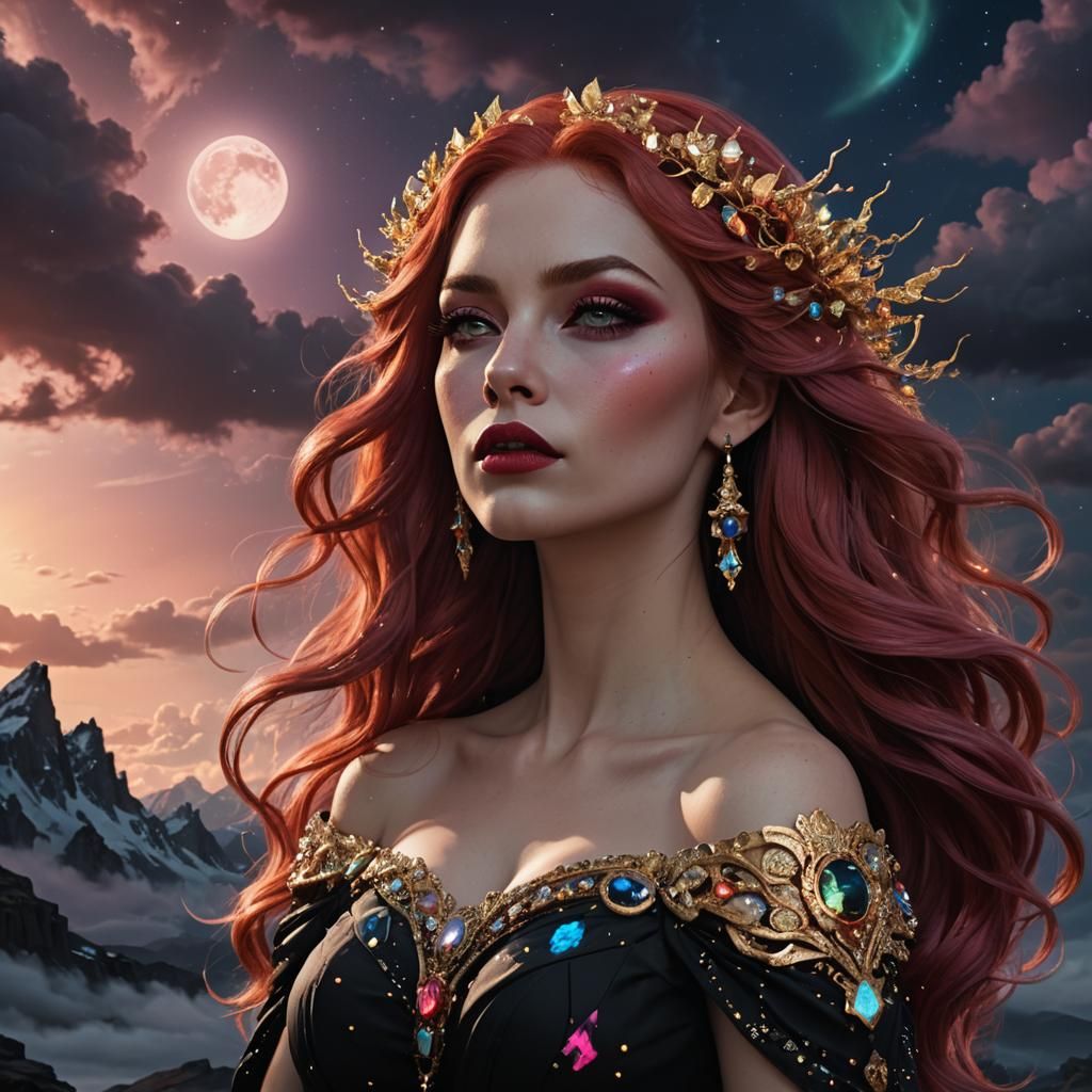 Goddess with Red Hair and Gemstone Dress