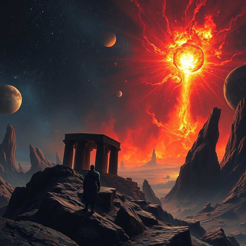 Cosmic Fury: Armored Figure at World's End