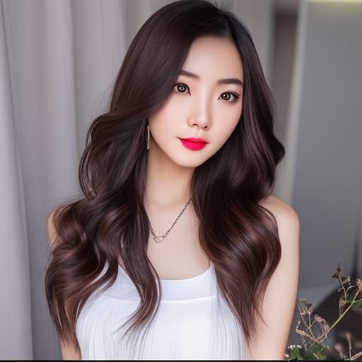 Beautiful Chinese Woman in White Tank Top Portrait