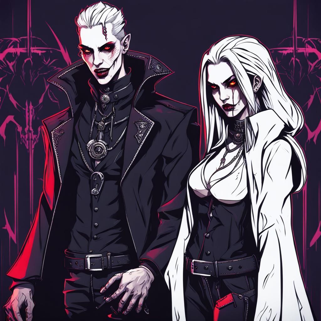 Cyberpunk Vampire Coven Displaying Fangs